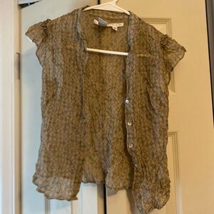 Silk Chic Sheer Ruffled Blouse in Olive